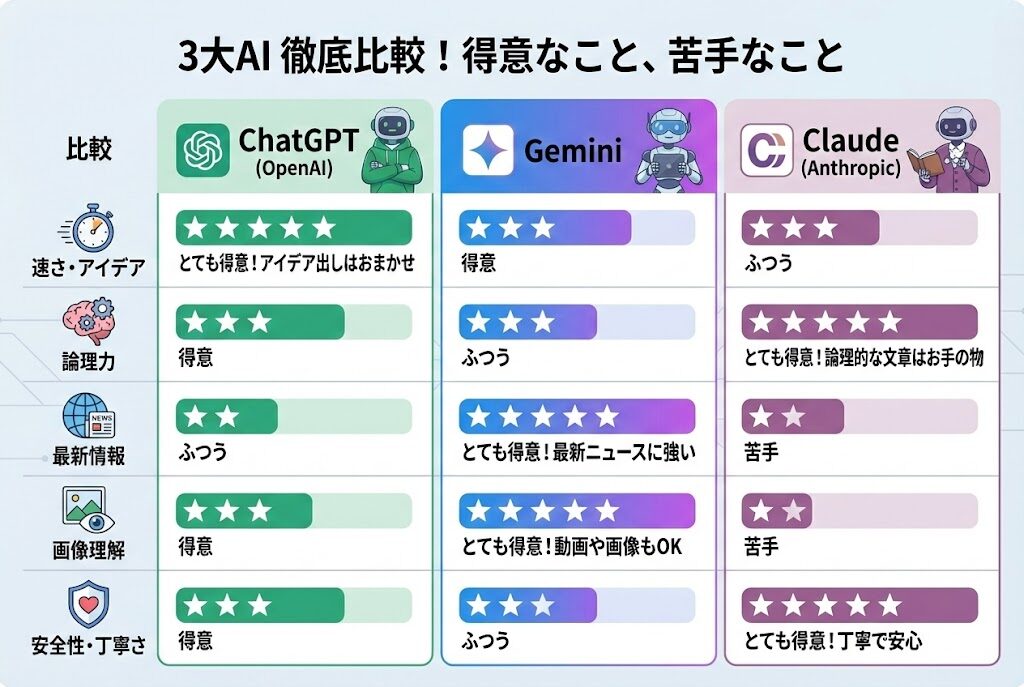 3大AI比較表インフォグラフィック